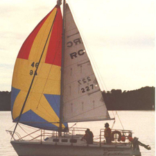 Roger, Daniel & Gary with spinnaker, Lake Dardanelle AR.